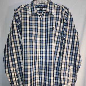 Boys Brooks Brothers Cotton Dark Blue, Black, and White Plaid Sport Shirt XL